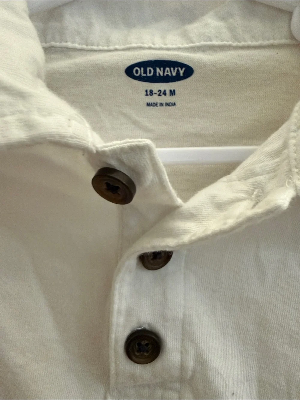 Old Navy White Long-Sleeve Polo Shirt with Dark Buttons - Kids
